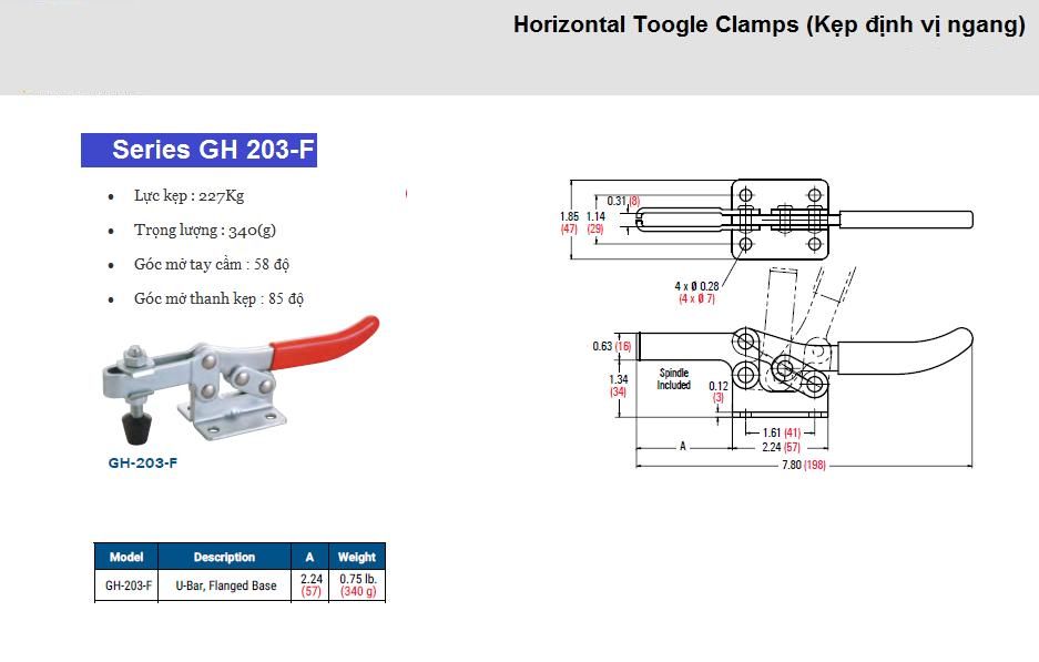 Thông số kỹ thuật kẹp định vị GH-203-F