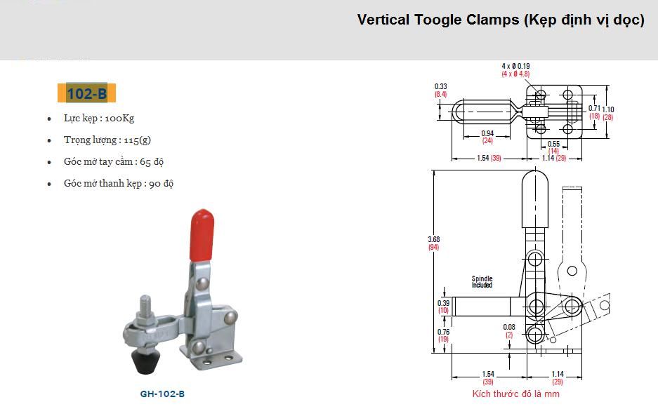 Thông số kỹ thuật kẹp đứng gh 102 b