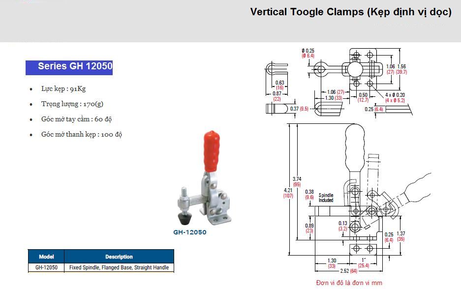 Thông số kỹ thuật kẹp định vị GH-12050