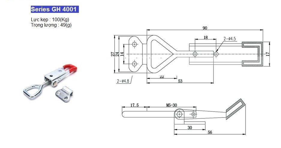 Thông số kỹ thuật khoá kẹp chốt GH 4001